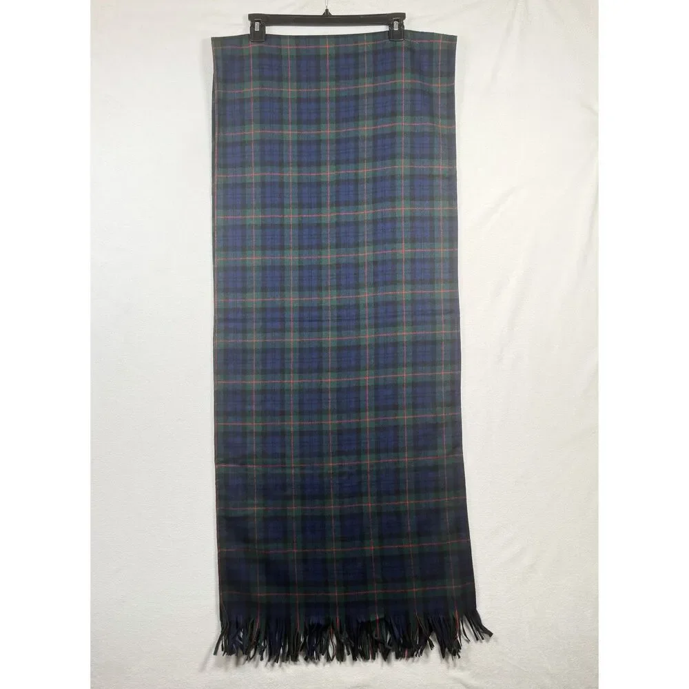 Vintage Pendleton Black Watch Plaid Oversized Wool Wrap Shawl Stole 18.5x94 USA